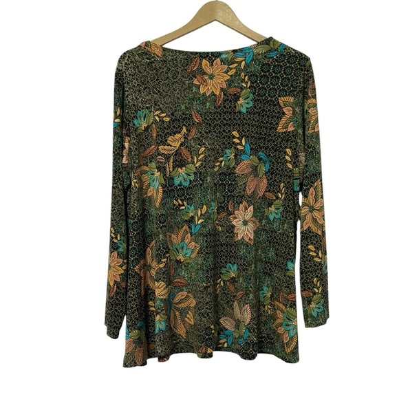 Susan Graver Dark Fall Floral Long Sleeve Shirt Size 1XP Classic Modest - Picture 2 of 5